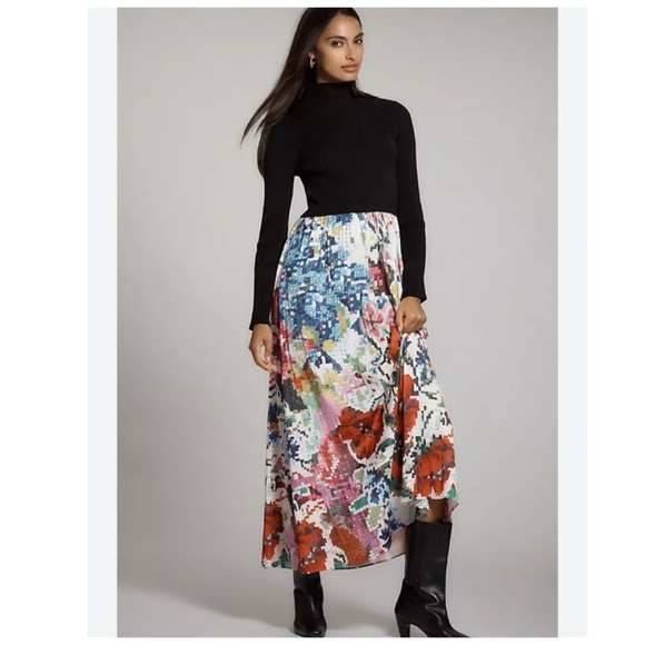 NWT Anthropologie The Thea Twofer Sweater Maxi Dress: Kirstin Lamb Floral 3X
